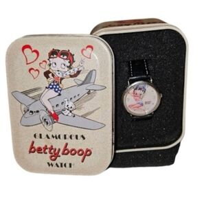Vintage 2004 Betty Boop Women's Watch w/tin case Black Band One Size